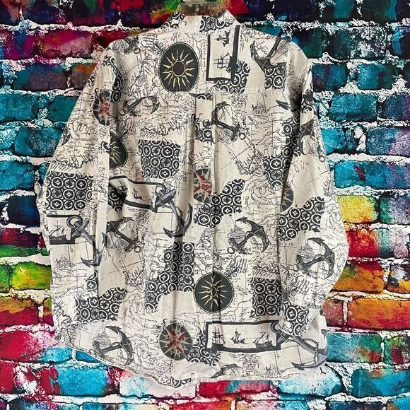 Vintage Van Heusen 417 Over Easy Nautical Theme Long Sleeve Button Down Shirt M - Picture 2 of 10